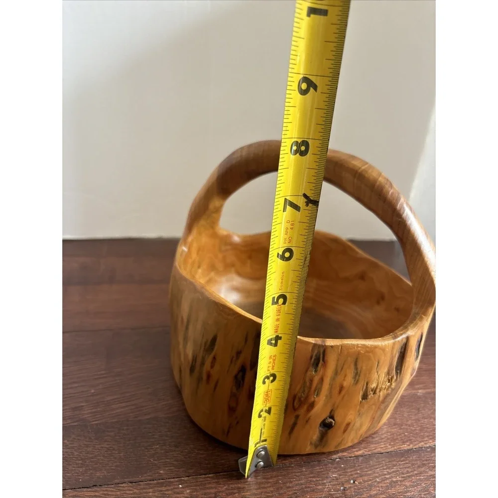 Hand Carved Burl Wood Basket Bowl‎ Knotted Centerpiece 8x8x7 Farmhouse Primitive